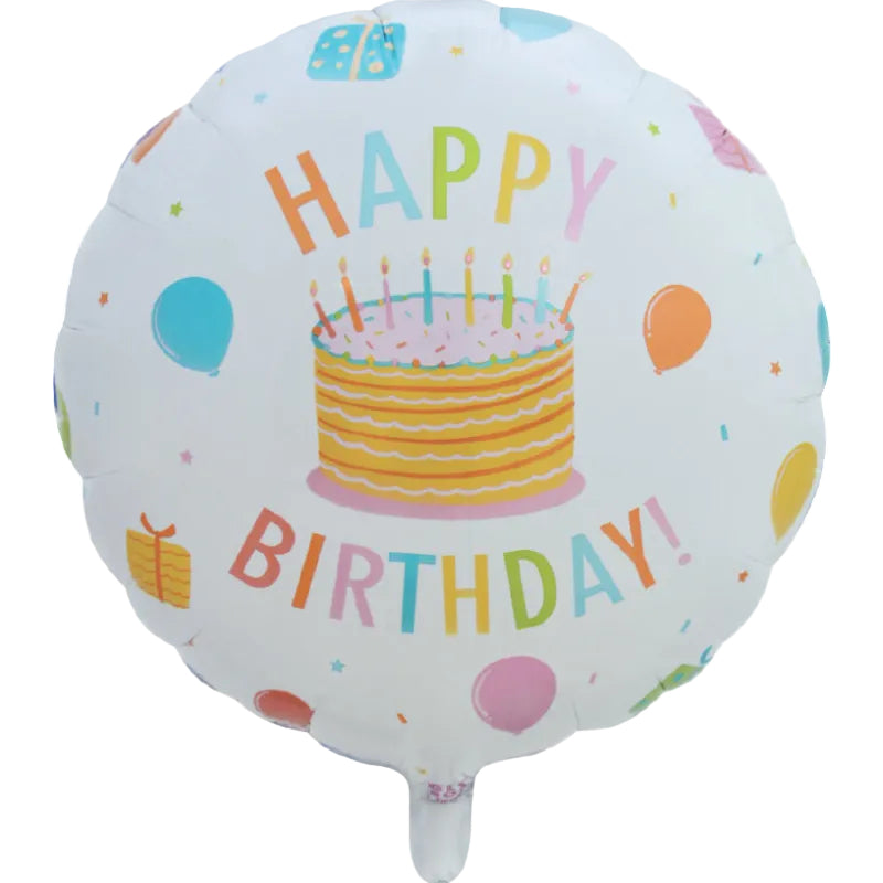 Rund "Happy birthday" folieballon, 46 cm.