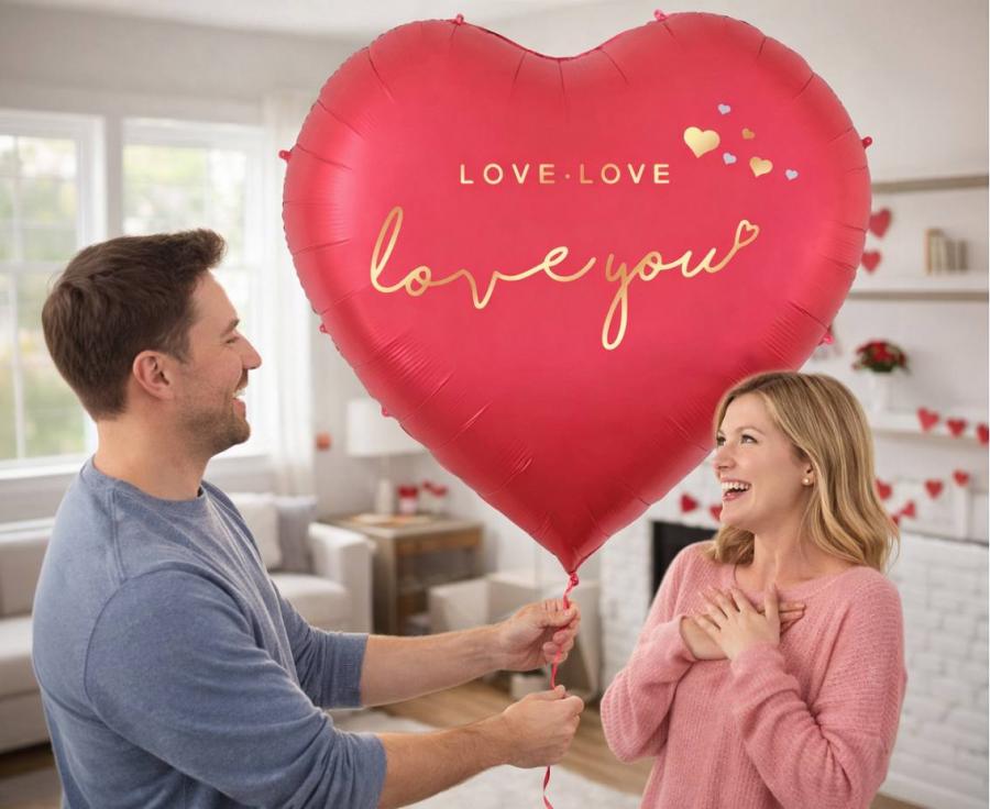 Stor "Love you" hjerte folieballon, 120x119 cm.