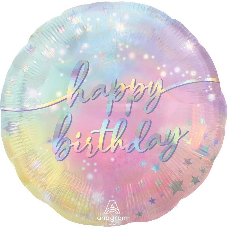 Pastel "Happy birthday" folieballon, 45 cm.