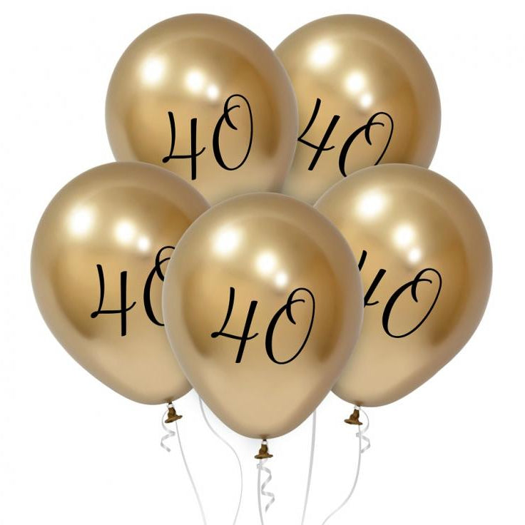 Guld 40 balloner, 12", 5 stk.