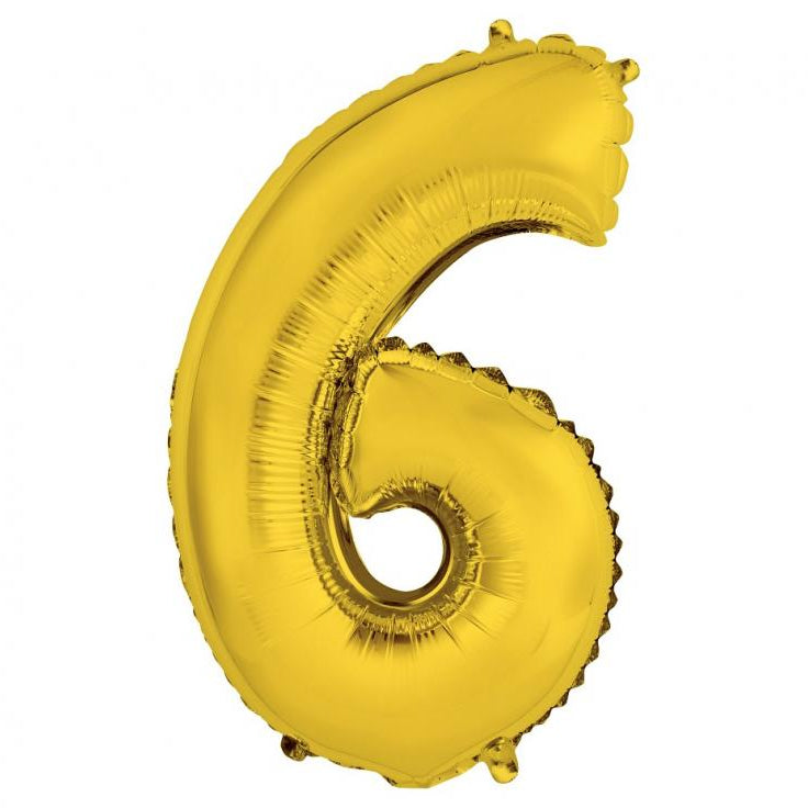 Guld folieballon 6-tal, 35 cm.