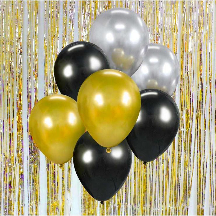 Guld/sort/sølv ballon mix 7 stk.