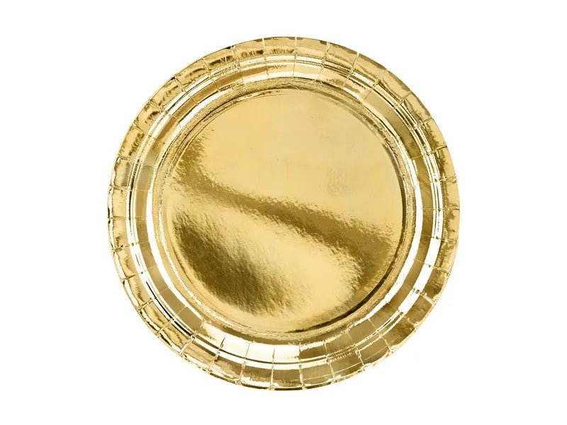 Guld paptallerken, 23 cm, 6 stk.