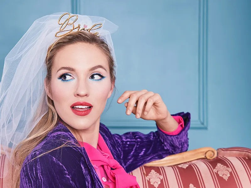 "Bride" hårbånd med slør, 50 cm.