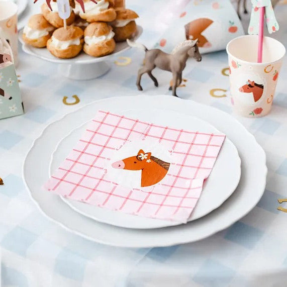 Lyserøde heste servietter, 12 stk.