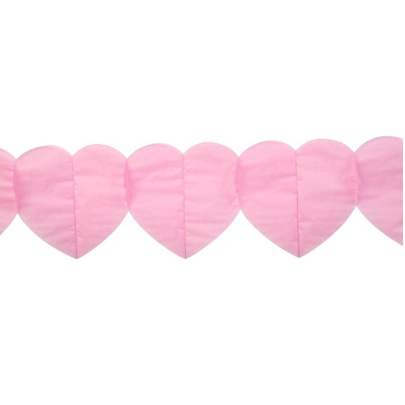 Lyserød papir hjerteguirlande, 6 m.