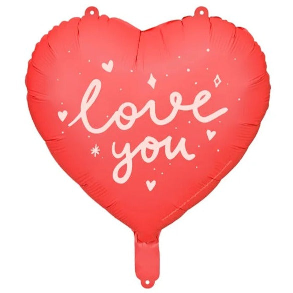 Rød hjerte "Love you" folieballon, 45 cm.