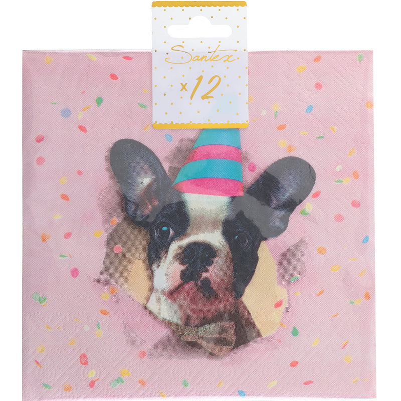 Farverige hunde servietter, 12 stk.