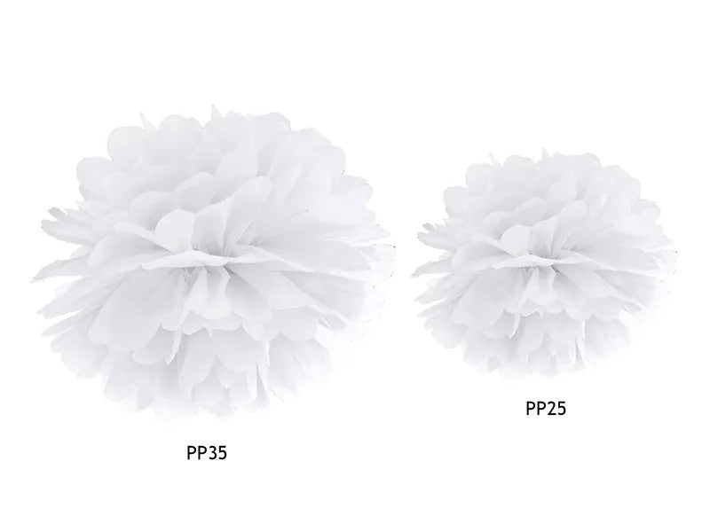 Hvid pom pom, 25 cm.