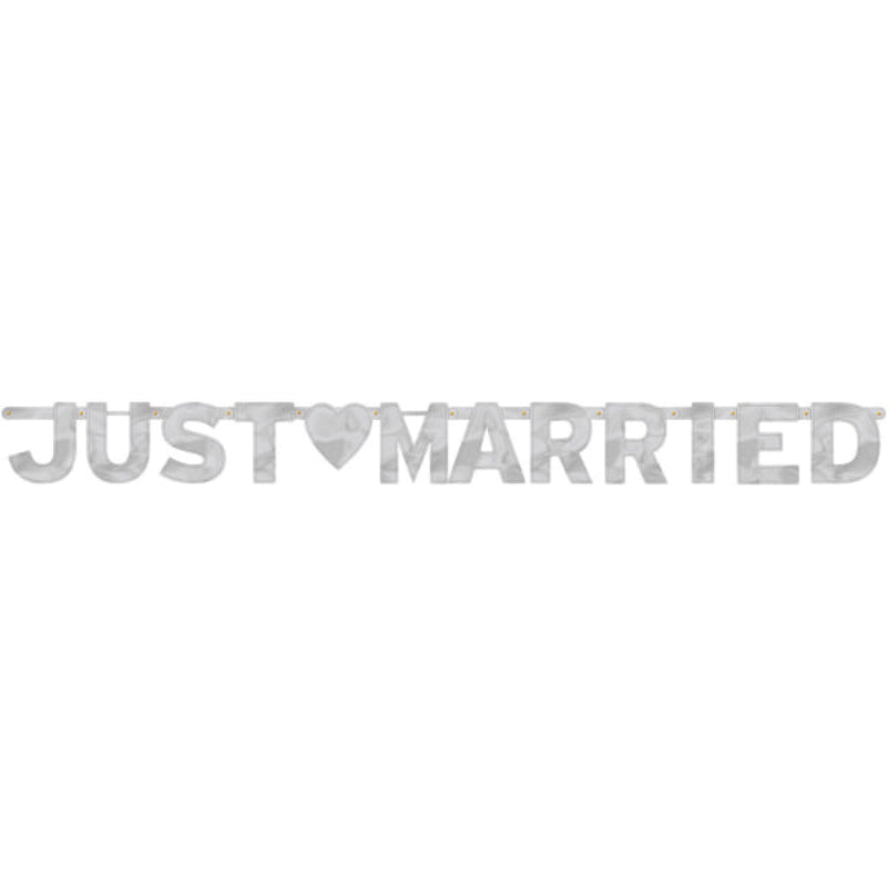Sølv "Just married" guirlande, 167 x 16 cm