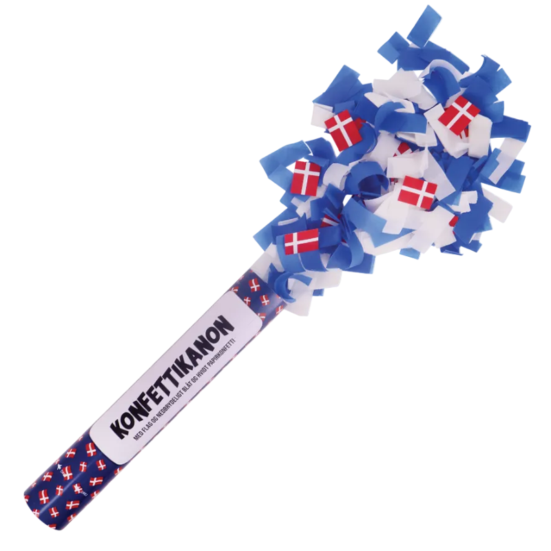 Konfettirør med blå og hvid konfetti, 2 stk.