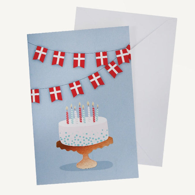 Lagkage og flag kort, 11x17 cm.