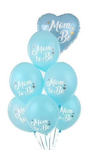 Blå "Mom to be" latex balloner, 6 stk.