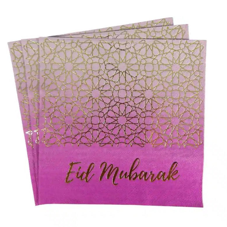 EID Mubarak, lilla og guld servietter, 20 stk.
