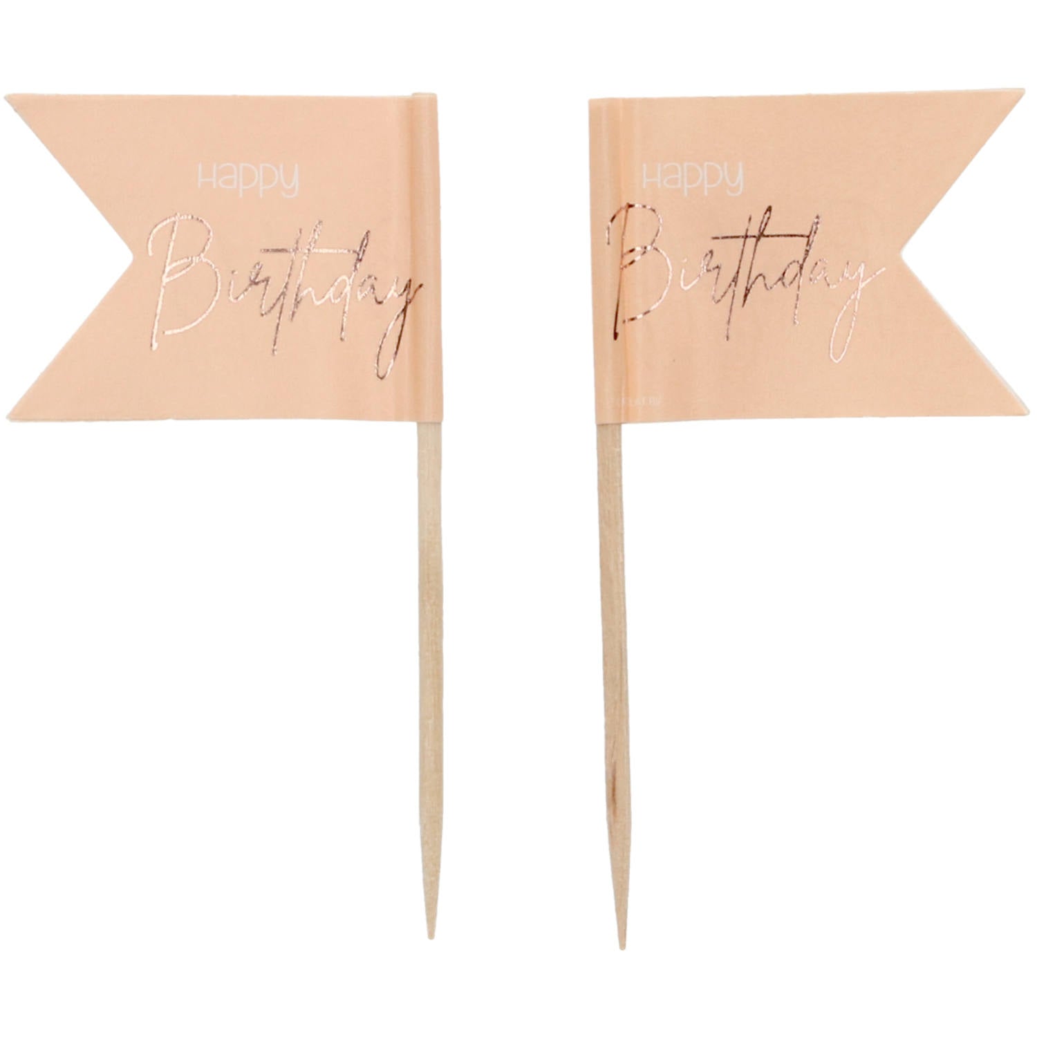 Lyserøde "Happy birthday" buffetflag, 36 stk.