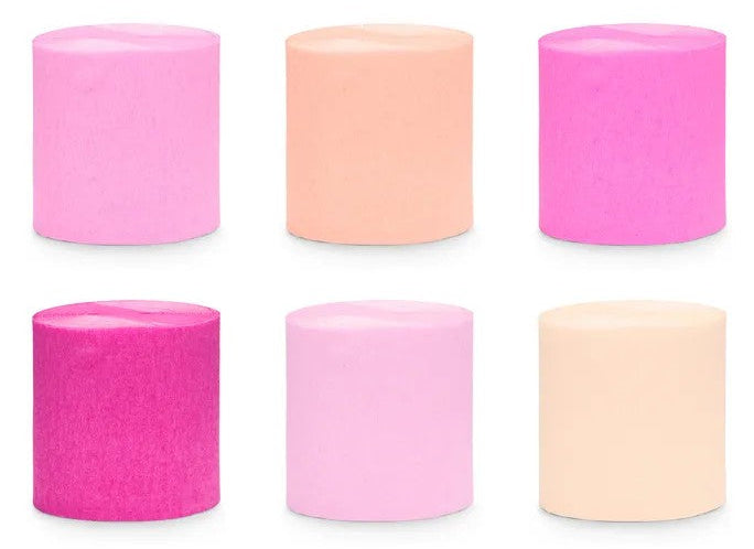 Lyserød mix, crepe bånd, 6 ruller