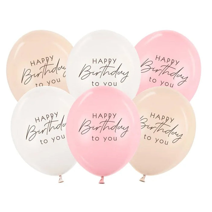 Lyserøde fødselsdags balloner, 6 stk.