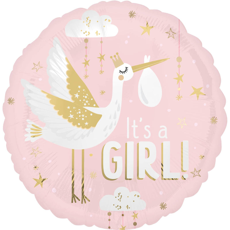 Lyserød "It's a girl" folieballon, 45 cm.