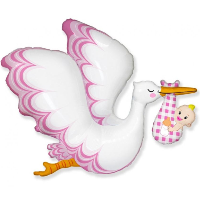 Lyserød stork folieballon, 24"