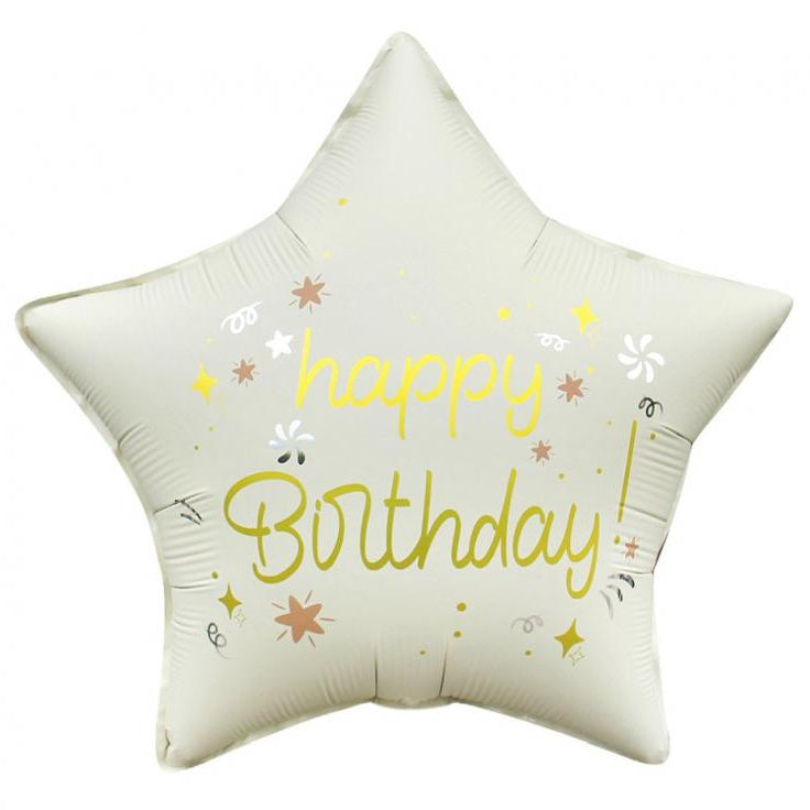 Mat hvid "Happy Birthday", folieballon, 44 cm