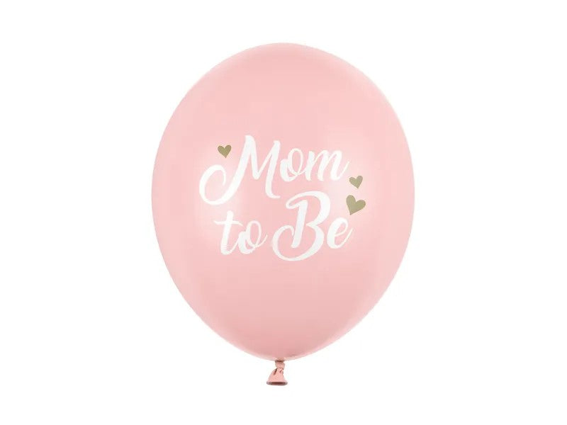 Lyserøde "Mom to be" latex balloner, 6 stk.