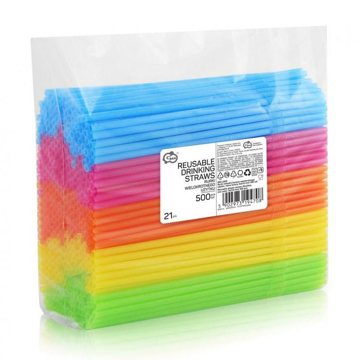 Multifarvet genbrugelig knæksugerør, 500 stk.