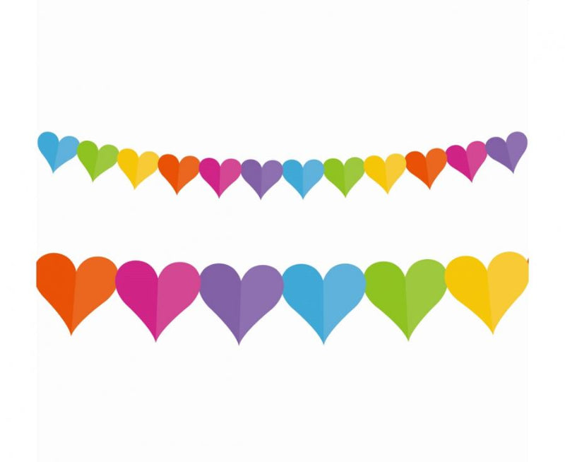 Multifarvet papir hjerteguirlande, 360 cm.