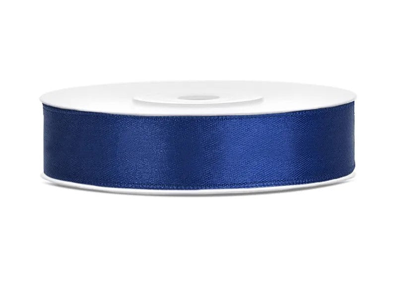 Navy blå satin bånd, 12 mm.