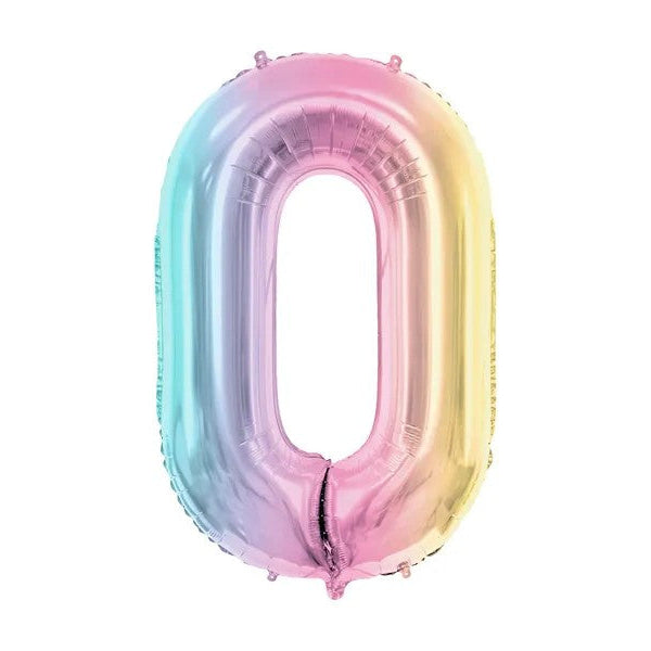 Regnbuefarvet 0-tal, folieballon, 86 cm.