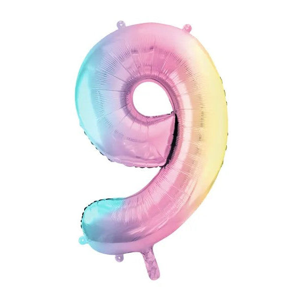 Regnbuefarvet 9-tal, folieballon, 86 cm.