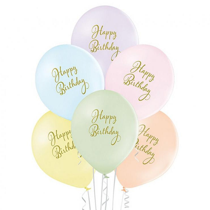 Pastelfarvede fødselsdags balloner - 6 stk.