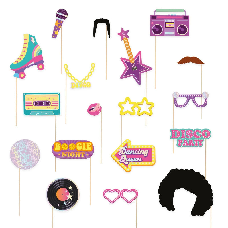 Retro disco selfie sticks, 18 stk.