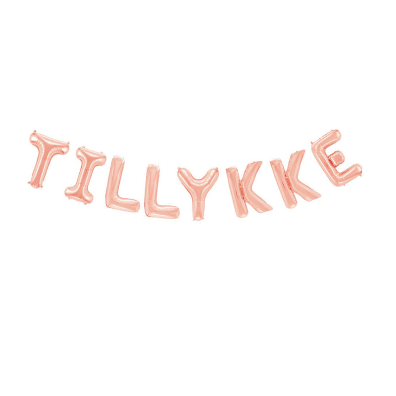 "Tillykke" folie ballonsæt i rose gold - 41 cm
