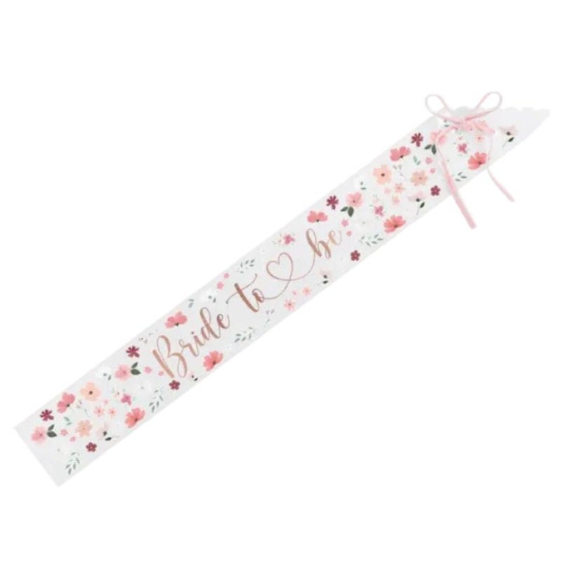 Blomstret "bride to be" skråbånd, 76 cm.