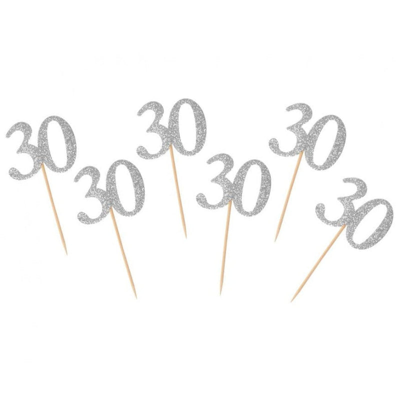 Sølv "30" sticks, 6 stk.