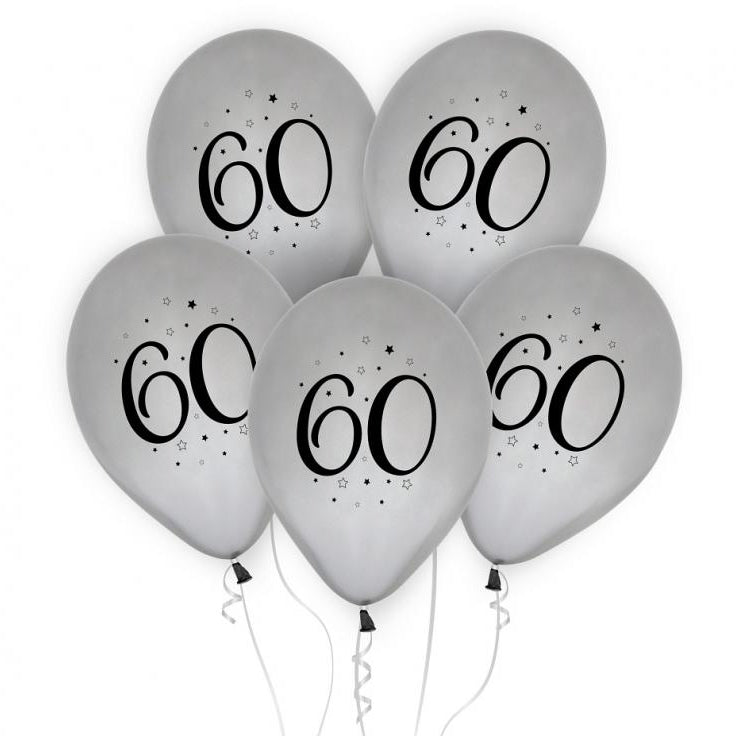 Sølv 60 balloner, 12", 5 stk.