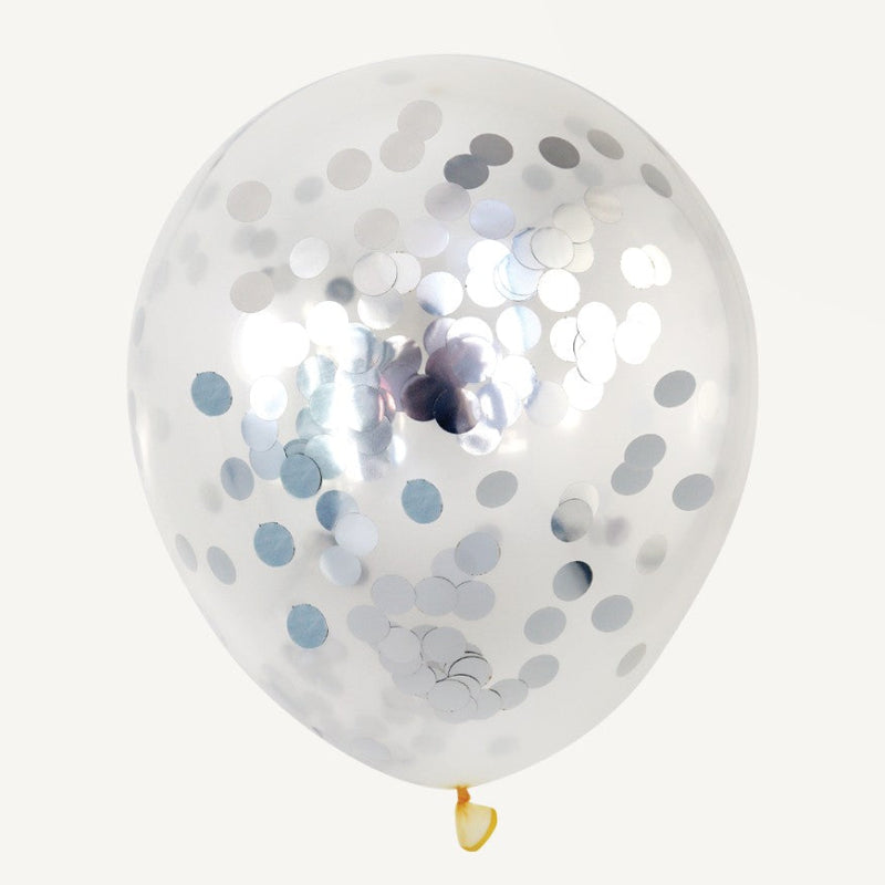 Sølv konfetti latexballon, 5 stk.