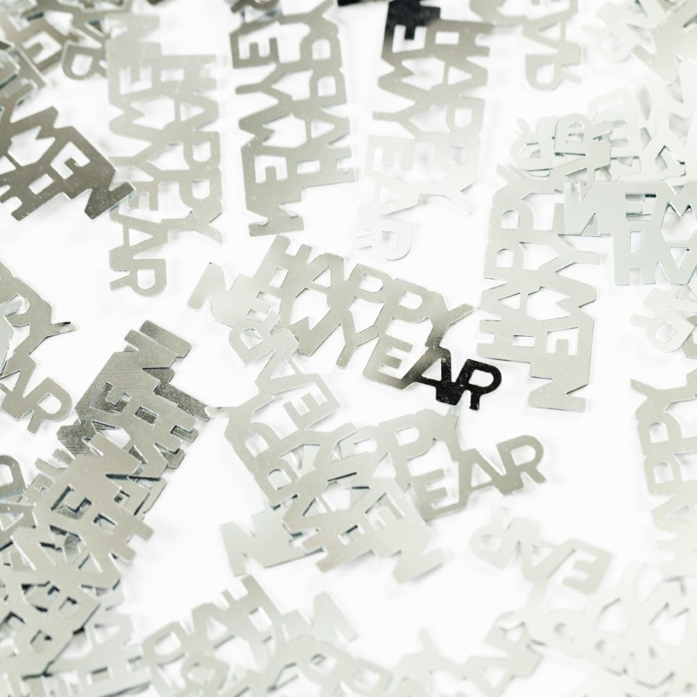 Sølv "Happy new year" konfetti, 14 g.
