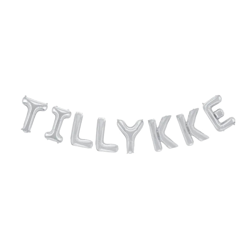 "Tillykke" folie ballonsæt i sølv - 41 cm