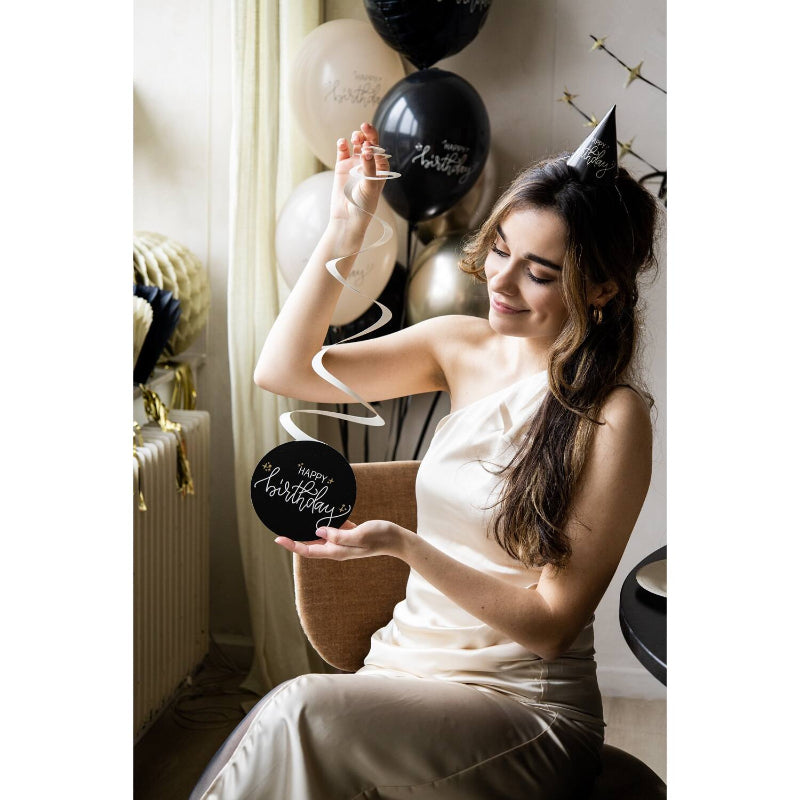 Sorte fødselsdagsspiraler, 6 stk.