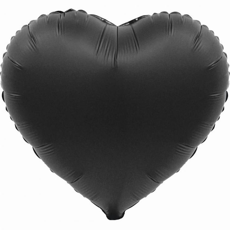 Mat sort hjerte folieballon, 18"
