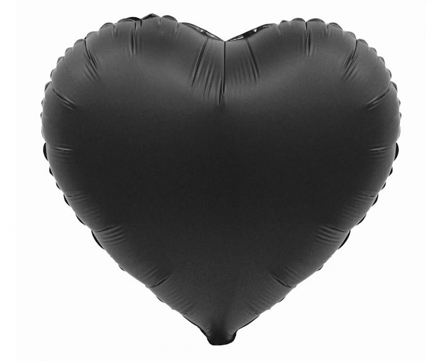 Mat sort hjerte folieballon, 18"