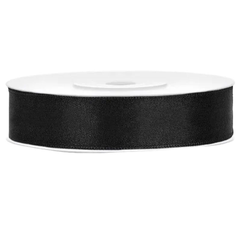 Sort satin bånd, 12 mm.
