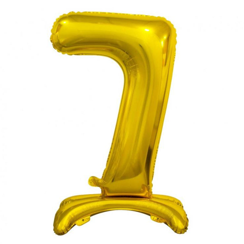 Stående guld 7-tal folieballon, 74 cm.