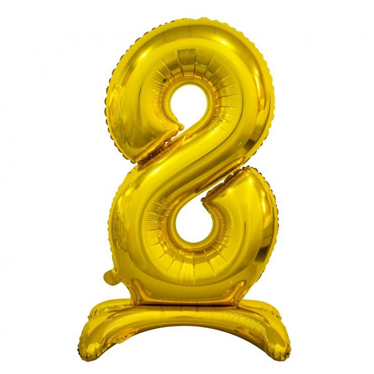 Stående guld 8-tal folieballon, 74 cm.