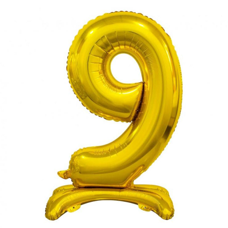 Stående guld 9-tal folieballon, 74 cm.