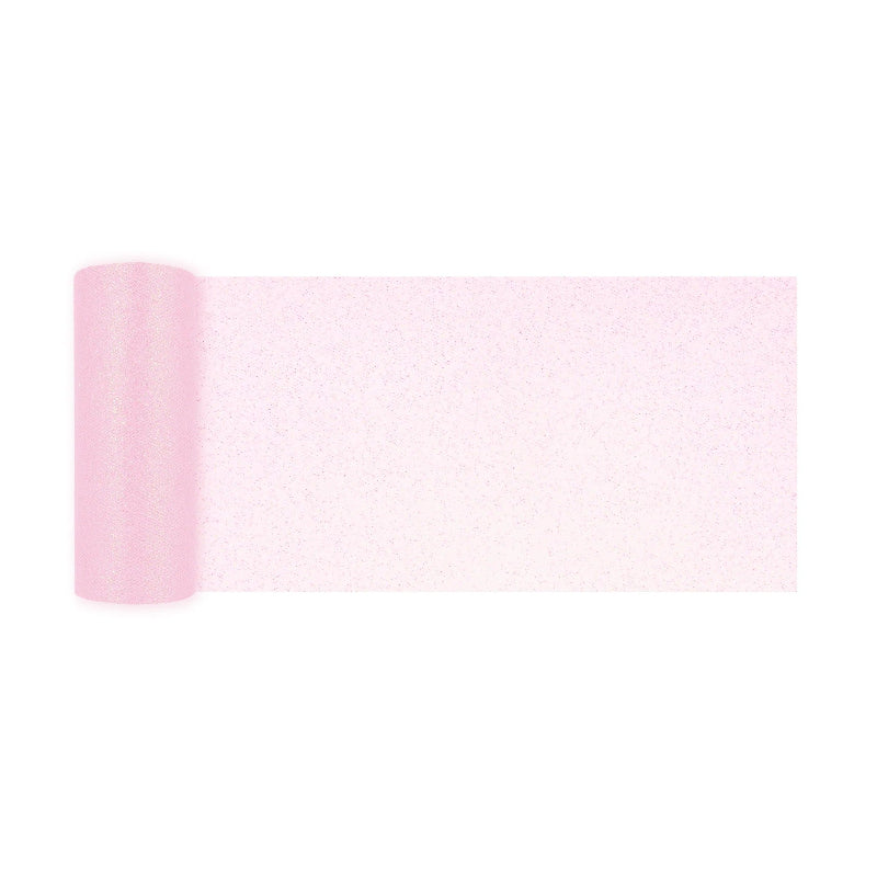 Lyserød glimmer tyl, 15 cm x 9 m.