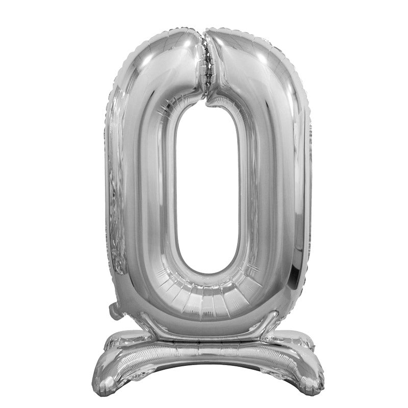 Sølv Folie ballon 0 stående 70 cm