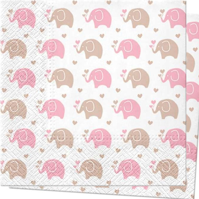 Baby shower Servietter Pink elefant