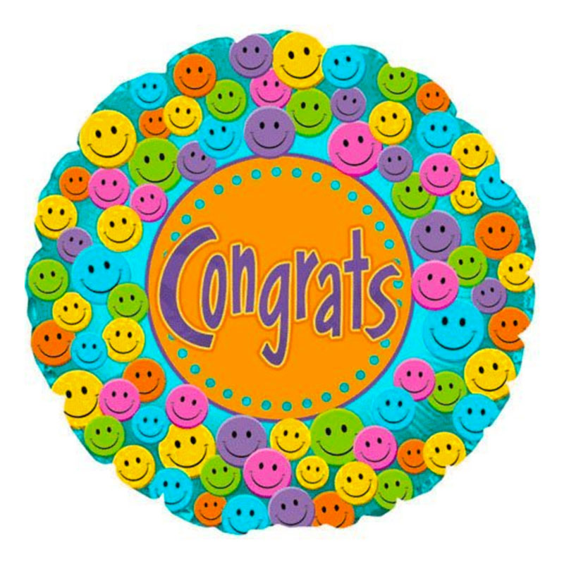Folie Ballon Smiley " Congrats" - Send med Helium